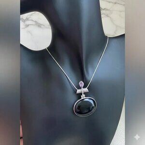 Vintage Genuine Amethyst & Huge Onyx Pendant on Sterling Silver